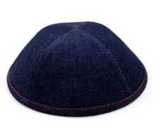 Sleeve of 12 Custom Shoppe Blue Denim Red Stitching Yarmulka Size 4