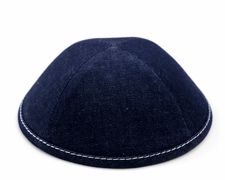 Sleeve of 12 Custom Shoppe Blue Denim White Stitching Yarmulka Size 4