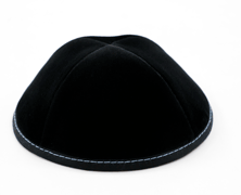 Sleeve of 12 Custom Shoppe Black Velvet Yarmulka Light Blue Stitching Size 4